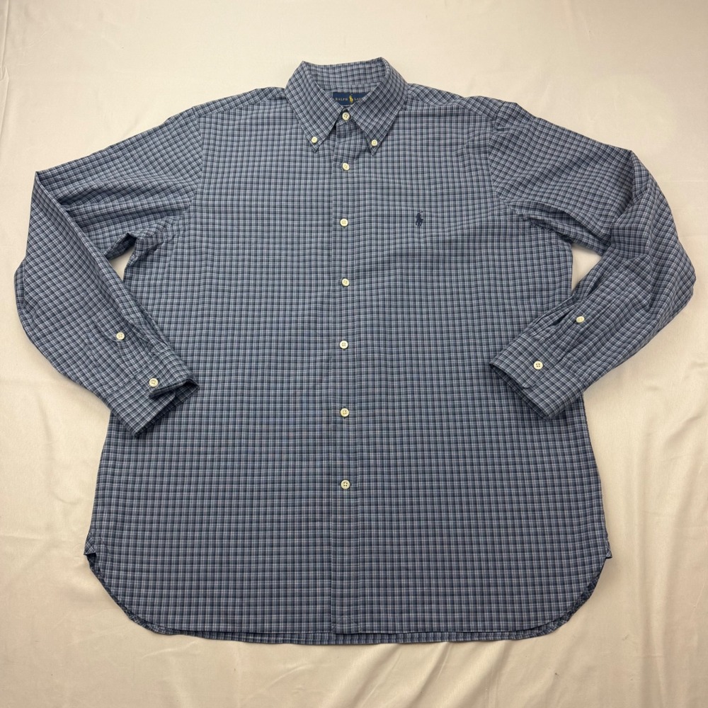 Ralph Lauren Button Down Shirt Mens XL Blue Plaid Classic Fit Long Sleeve Cotton